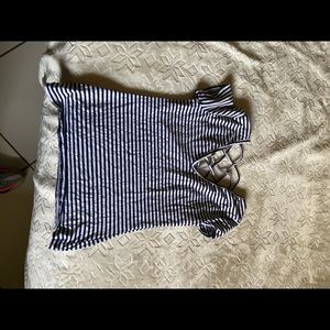 Navy and white Striped V neck